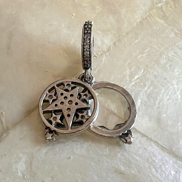 PANDORA Magnified Star Double Dangle Charm Sterling Silver Celestial - Picture 6 of 8